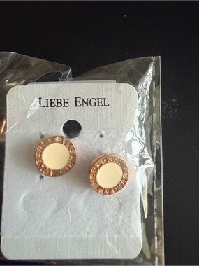 Rose Gold & Cream Circle Stud Earrings